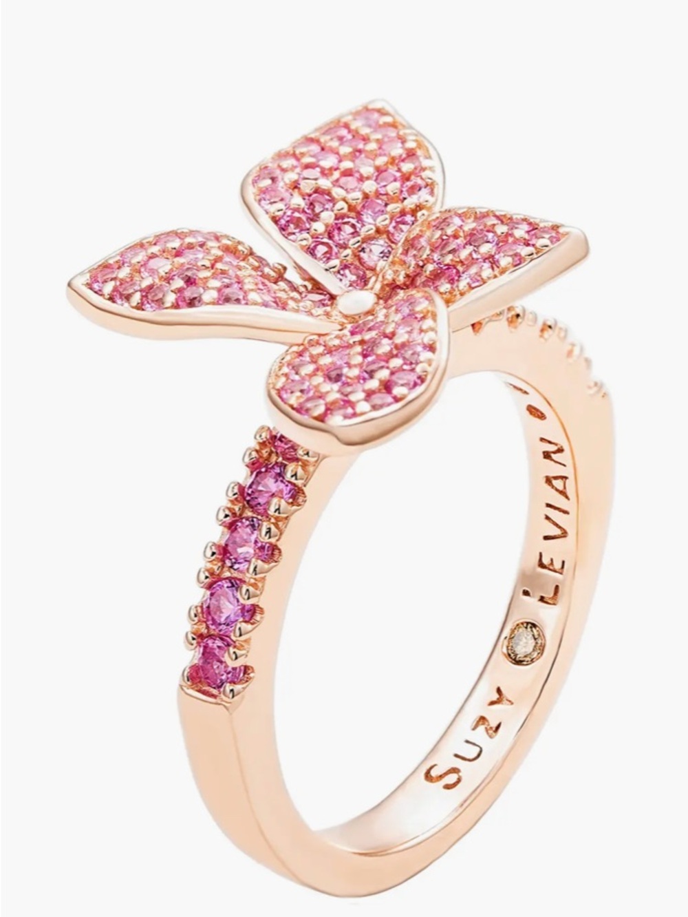 NWT SUZY LEVIAN Pink Sapphire Flower with Diamond Accent Ring Size 6.5
